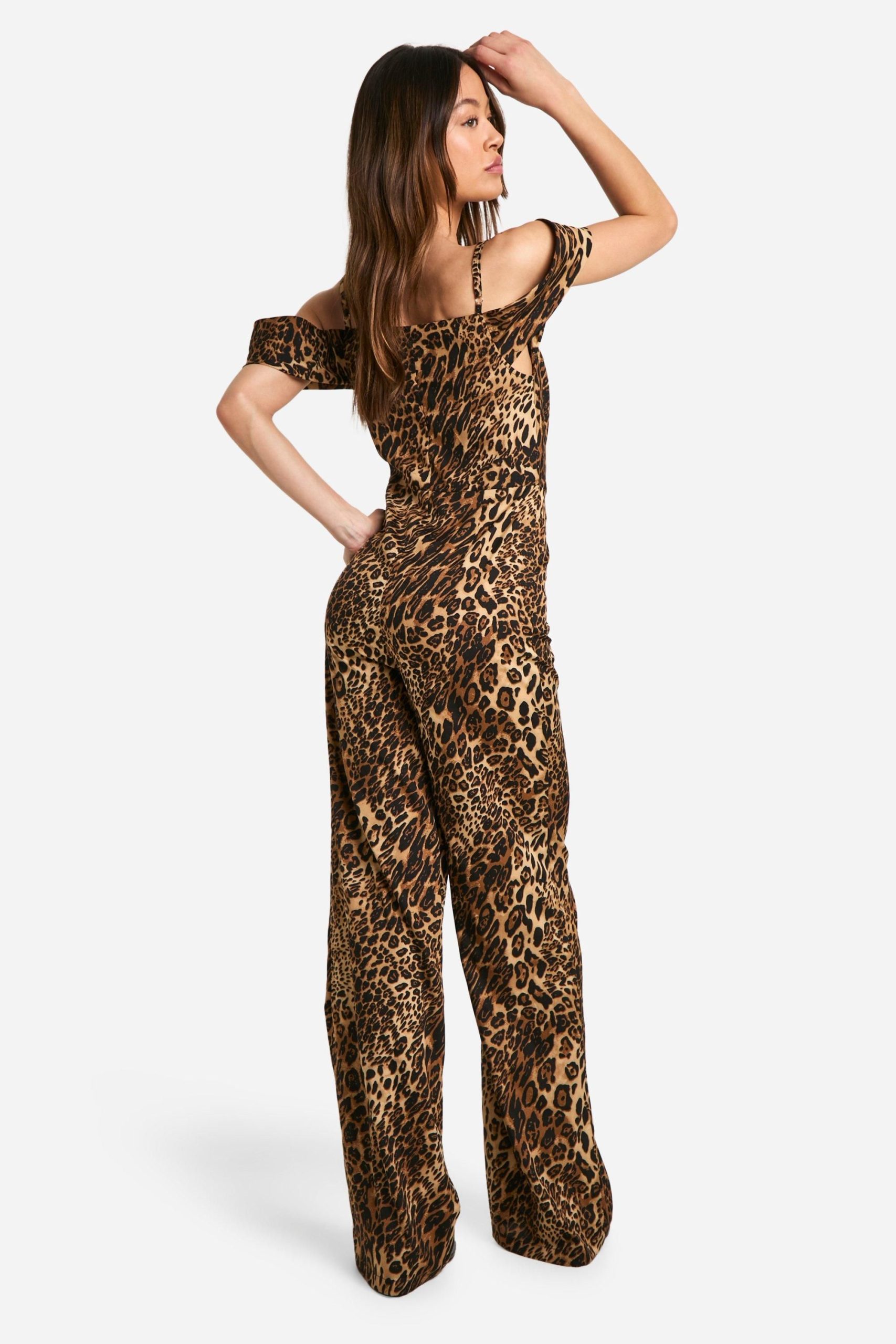 Tall Leopard Cowl Front Wide Leg Jumpsuit - Image 2