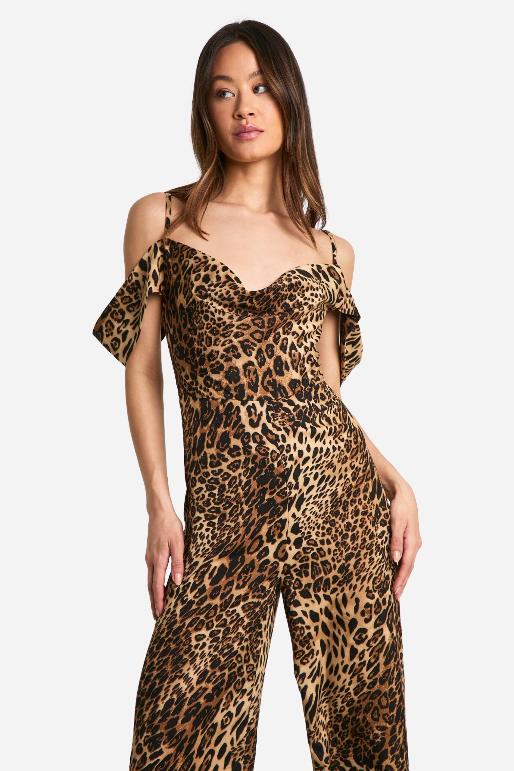 Tall Leopard Cowl Front Wide Leg Jumpsuit - Image 3