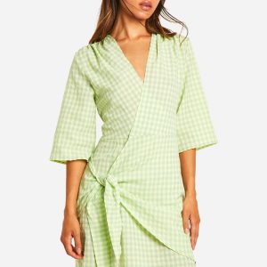 Tall Textured  Gingham Wrap Dress