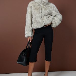 Vintage Look Faux Fur Funnel Neck Jacket