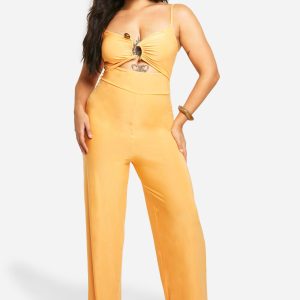 Plus Slinky Ruched Front Wide Leg Jumpsuit