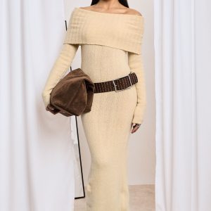 Premium Oversized Bardot Neckline Maxi Jumper Dress