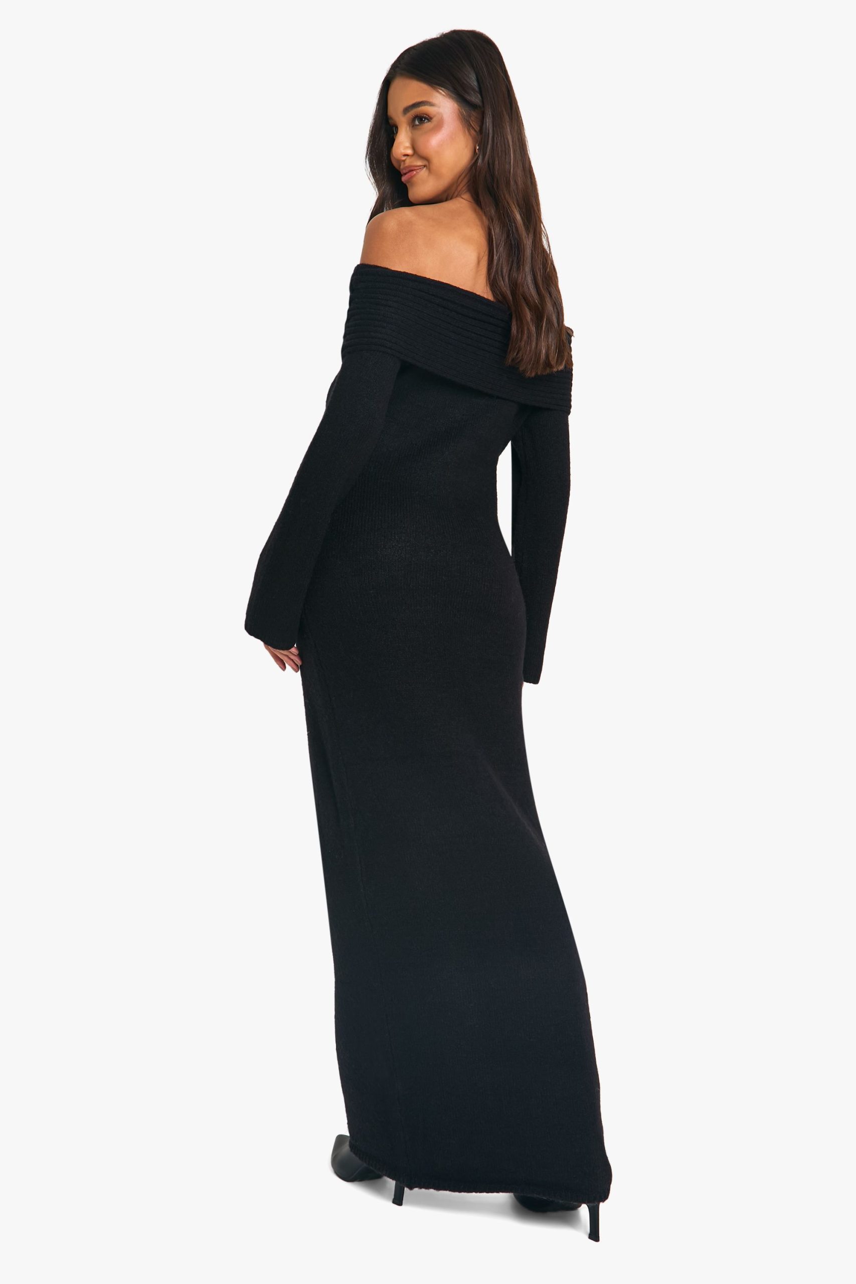Premium Oversized Rib Bardot Neckline Soft Knit Jumper Dress - Image 2