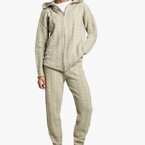 Soft Cable Zip Through Hoody Knitted Tracksuit