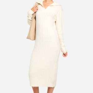 Soft Knit Thick Rib Collar Detail Midaxi Dress