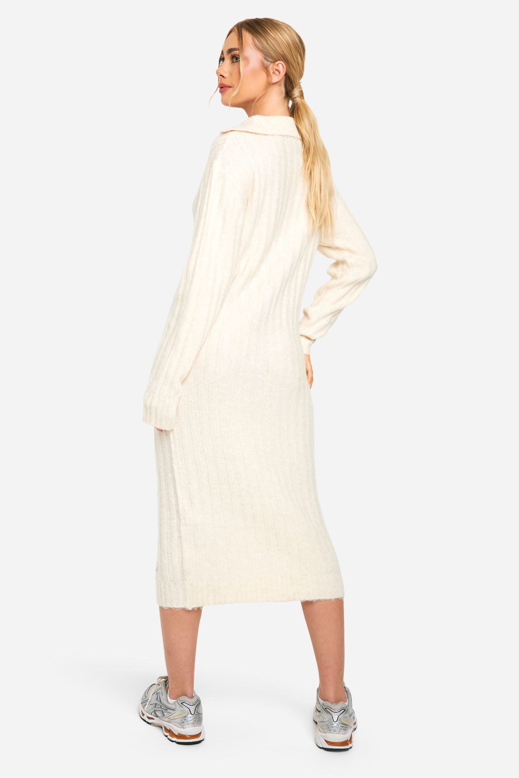 Soft Knit Thick Rib Collar Detail Midaxi Dress - Image 2