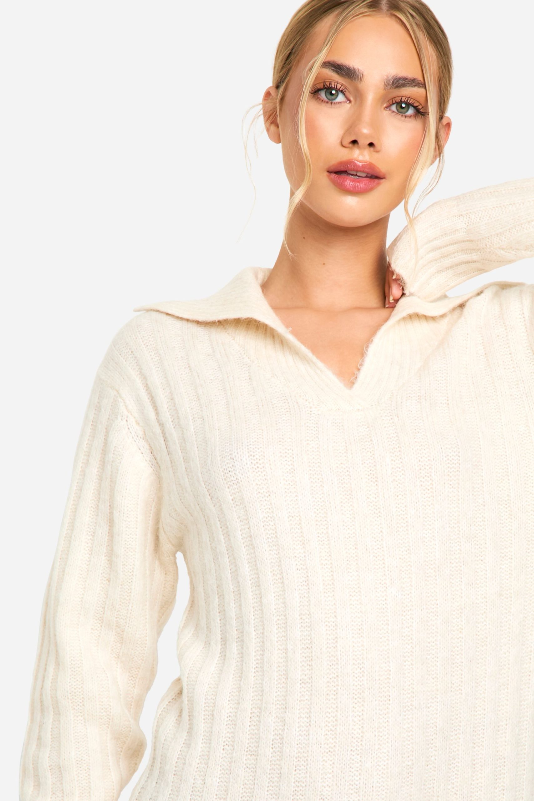 Soft Knit Thick Rib Collar Detail Midaxi Dress - Image 4