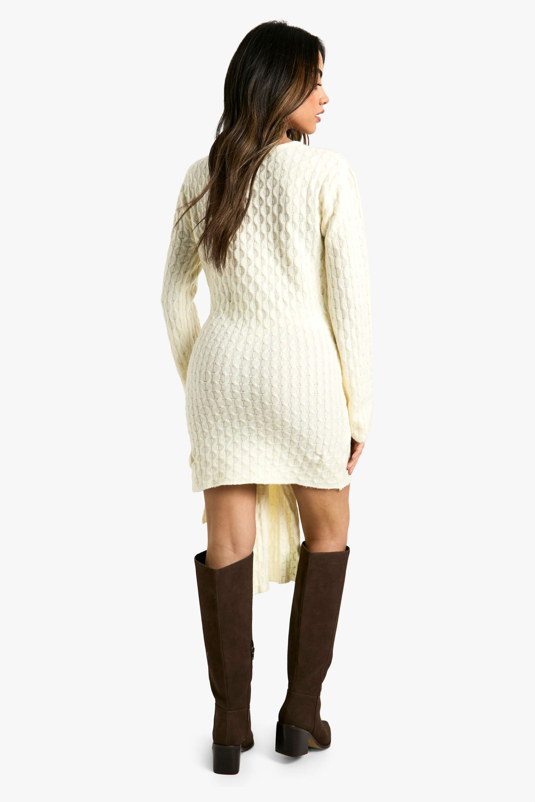 Soft Cable Oversized Tie Detail Knitted Mini Dress - Image 2