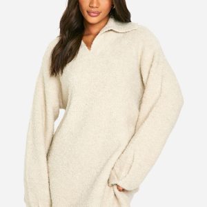 Borg Oversized Collar Detail Mini Dres