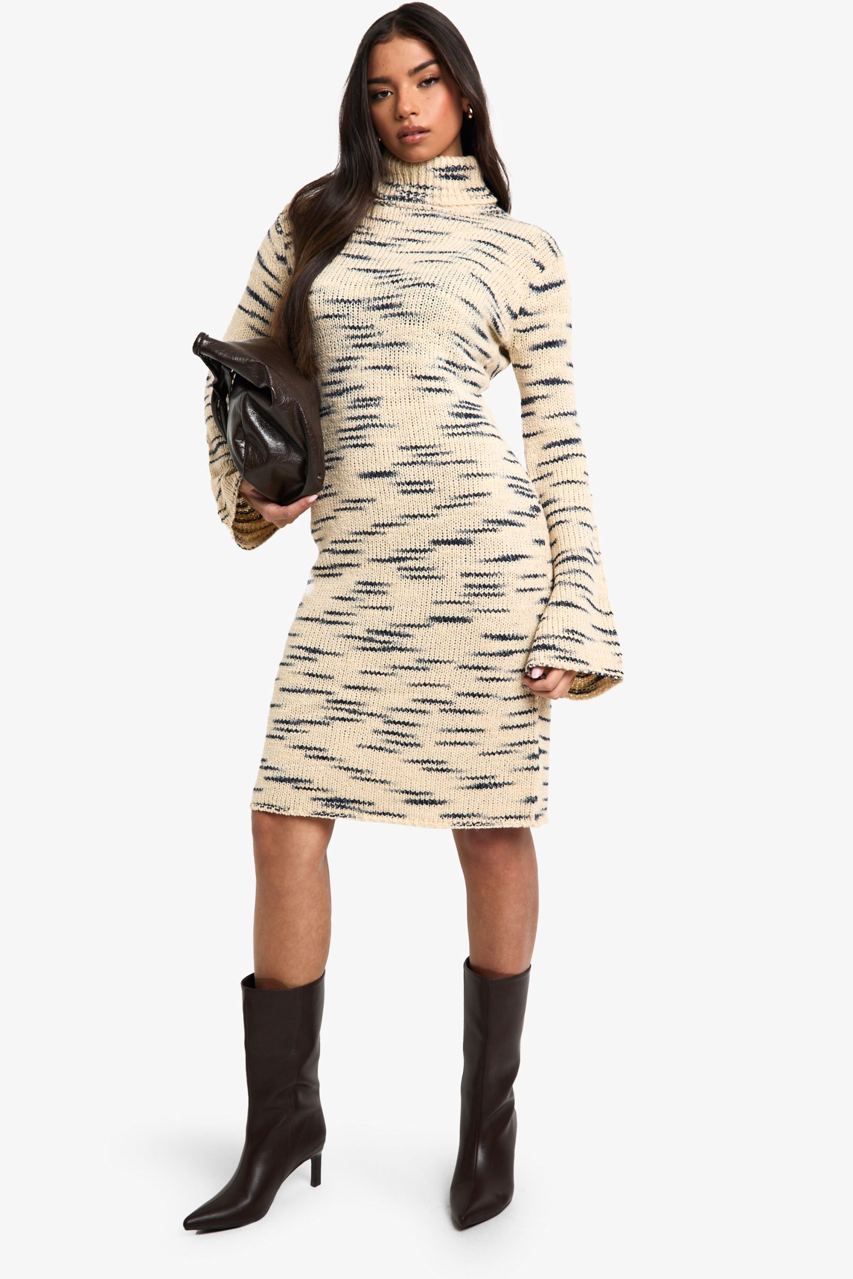 Premium Marl Knit Roll Neck Midi Dress