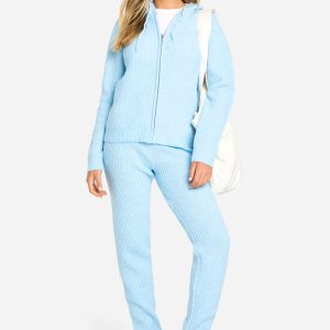 Soft Fine Guage Zip Through Hoody Knitted Tracksuit