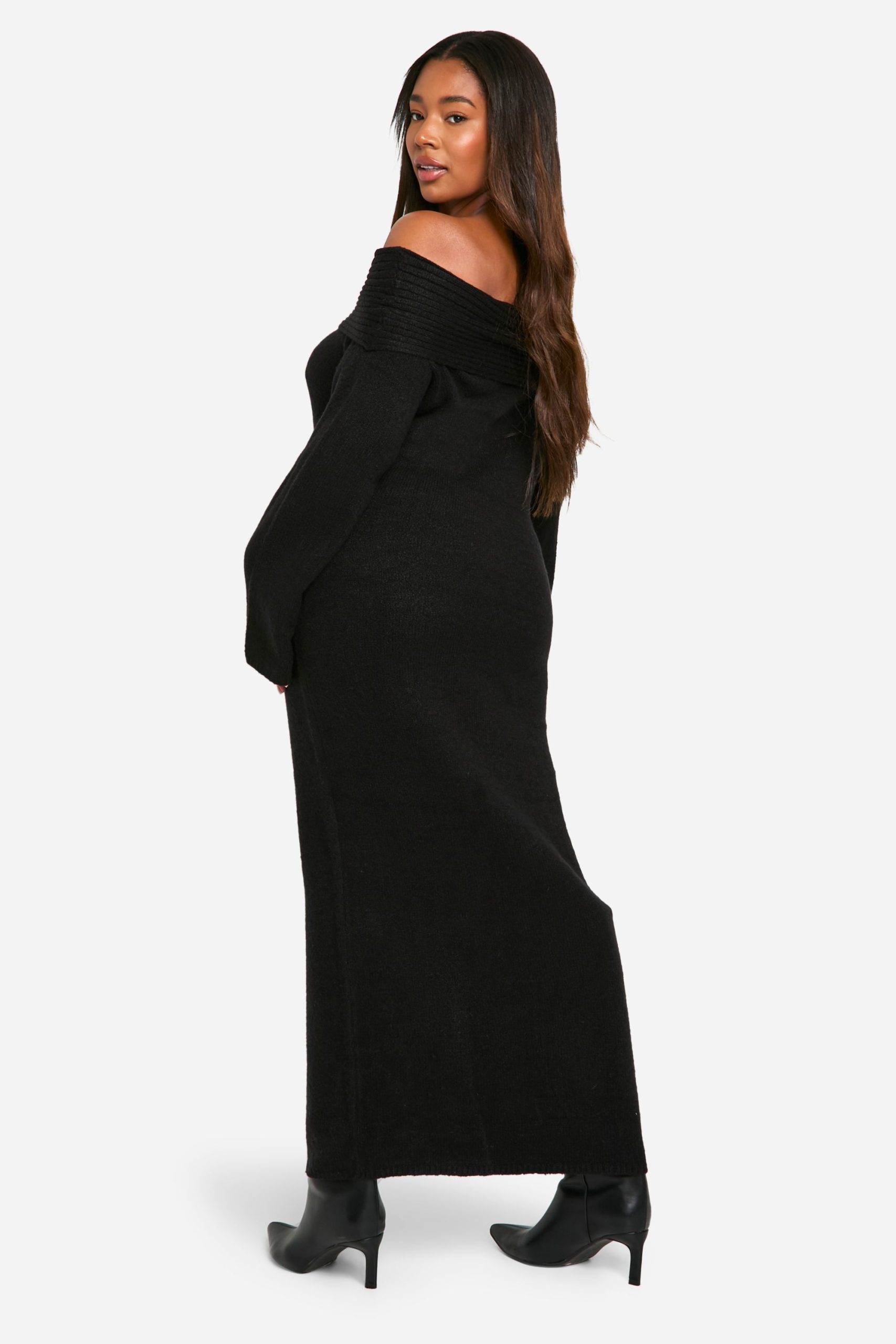 Plus Premium Oversized Rib Bardot Neckline Soft Knit Jumper Dress - Image 2