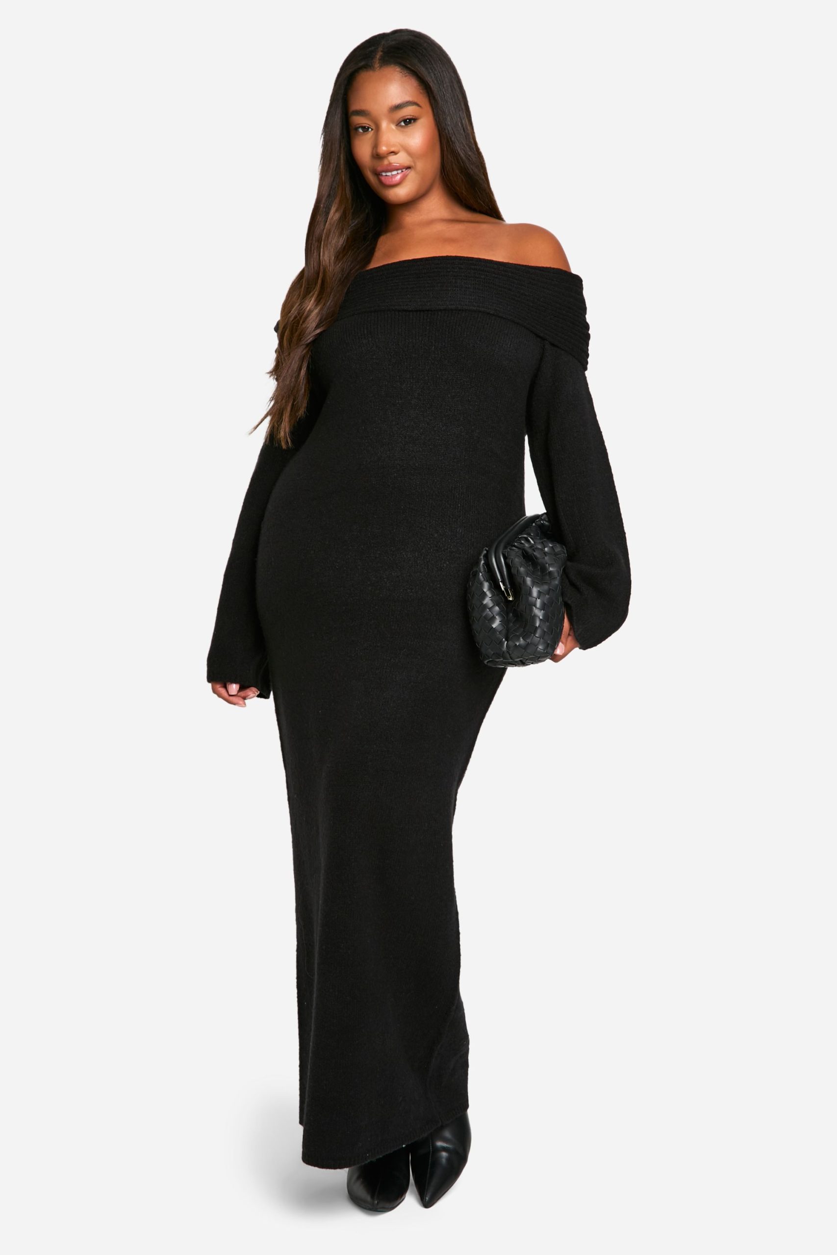 Plus Premium Oversized Rib Bardot Neckline Soft Knit Jumper Dress - Image 3