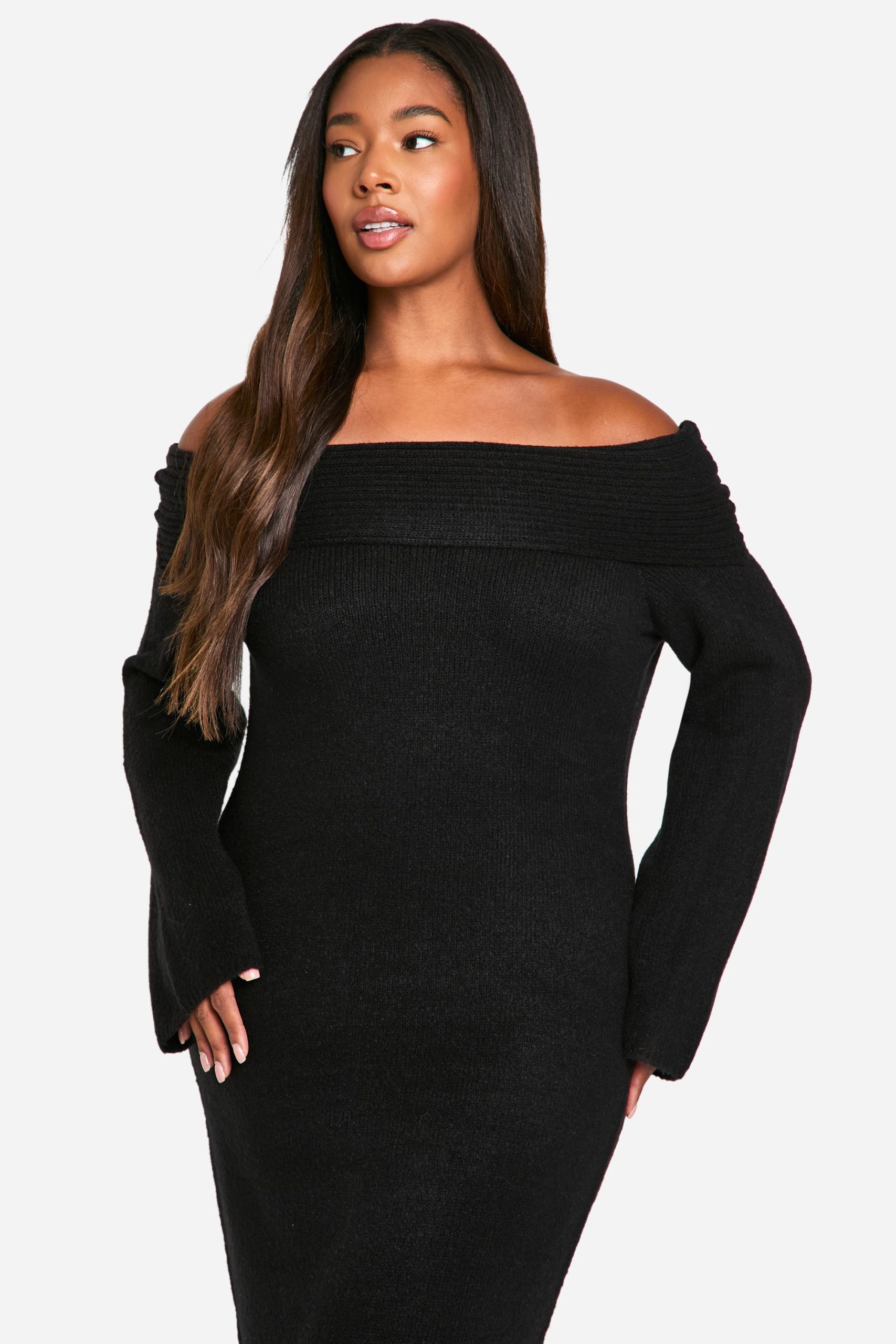 Plus Premium Oversized Rib Bardot Neckline Soft Knit Jumper Dress - Image 4