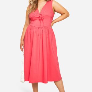 Plus Bengaline Plunge Corset Midi Skater Dress