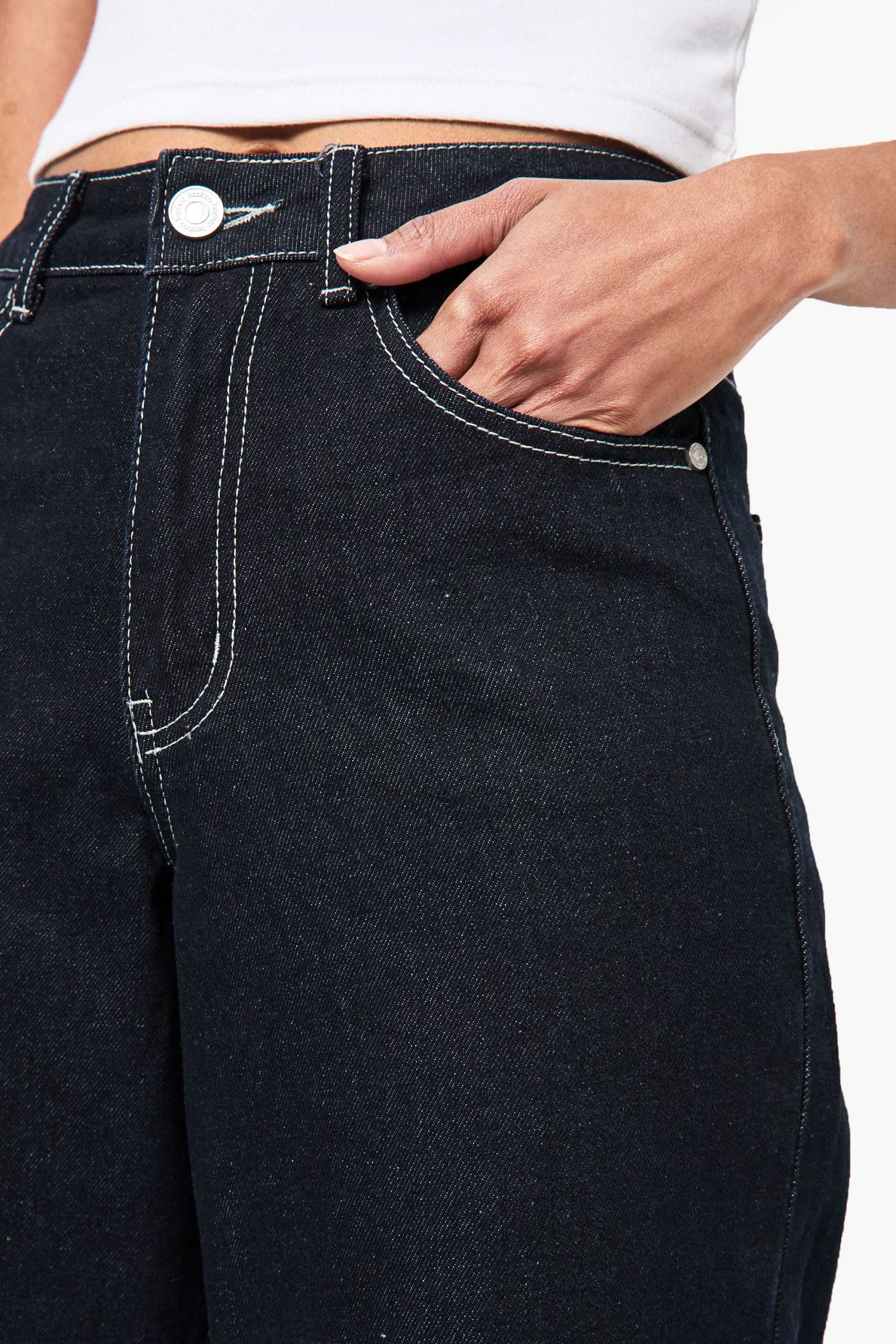 Indigo Deep Turn Up Cuff Wide Leg Jeans - Image 4