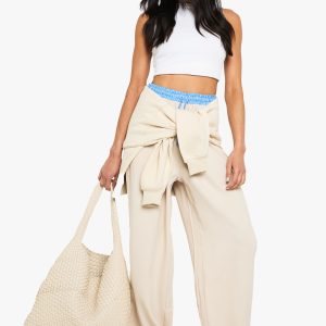 Contrast Stripe Waistband Wide Leg Trouser