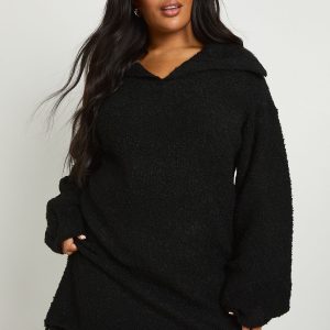 Plus Borg Oversized Collar Detail Mini Dress