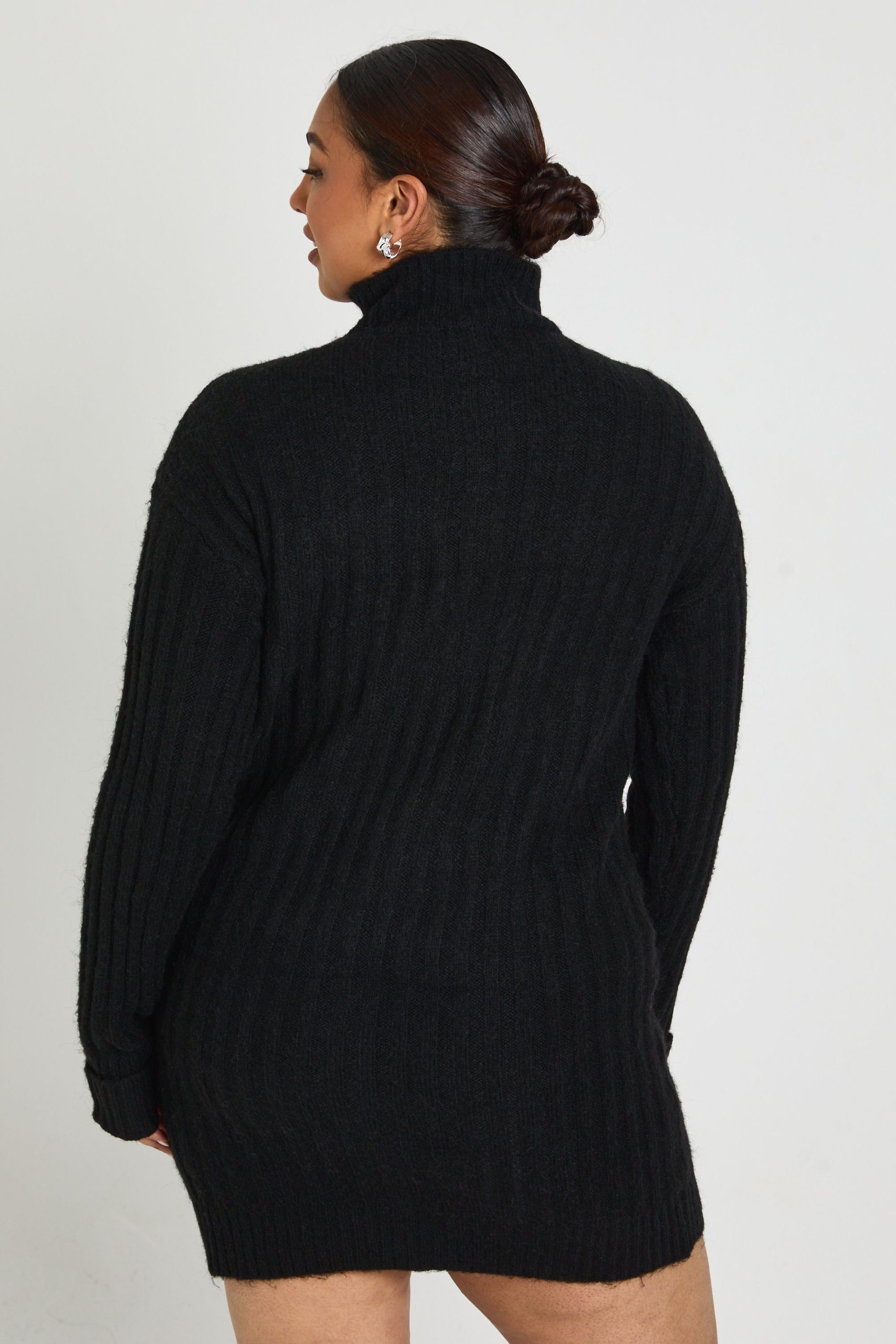 Plus Soft Knit Thick Rib Zip Neck Oversized Mini Dress - Image 2