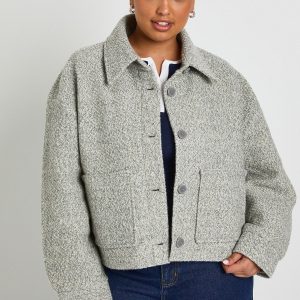 Plus Collared Boucle Wool Look Jacket