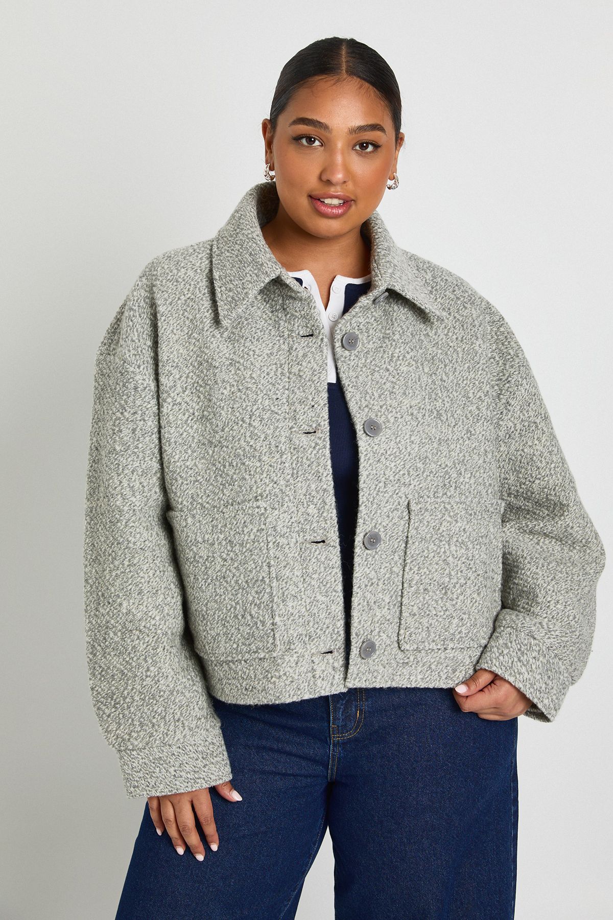 Plus Collared Boucle Wool Look Jacket