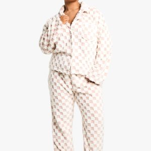 Plus Baby Pink Checkerboard Button Front Pj Set