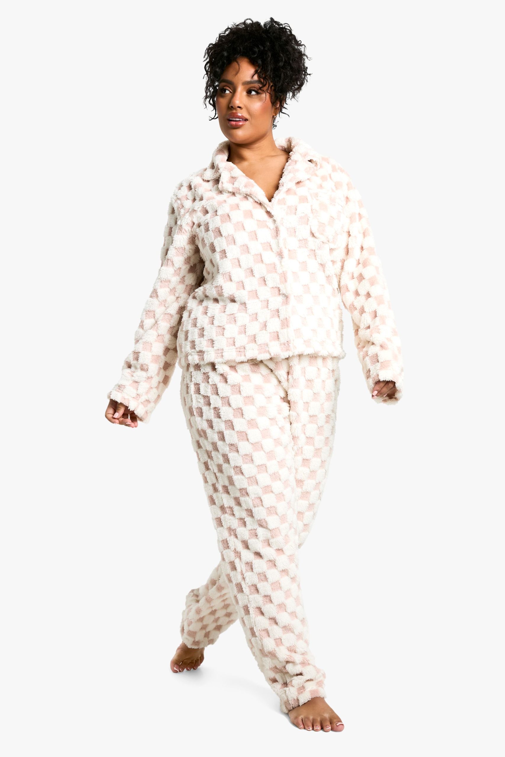 Plus Baby Pink Checkerboard Button Front Pj Set - Image 3