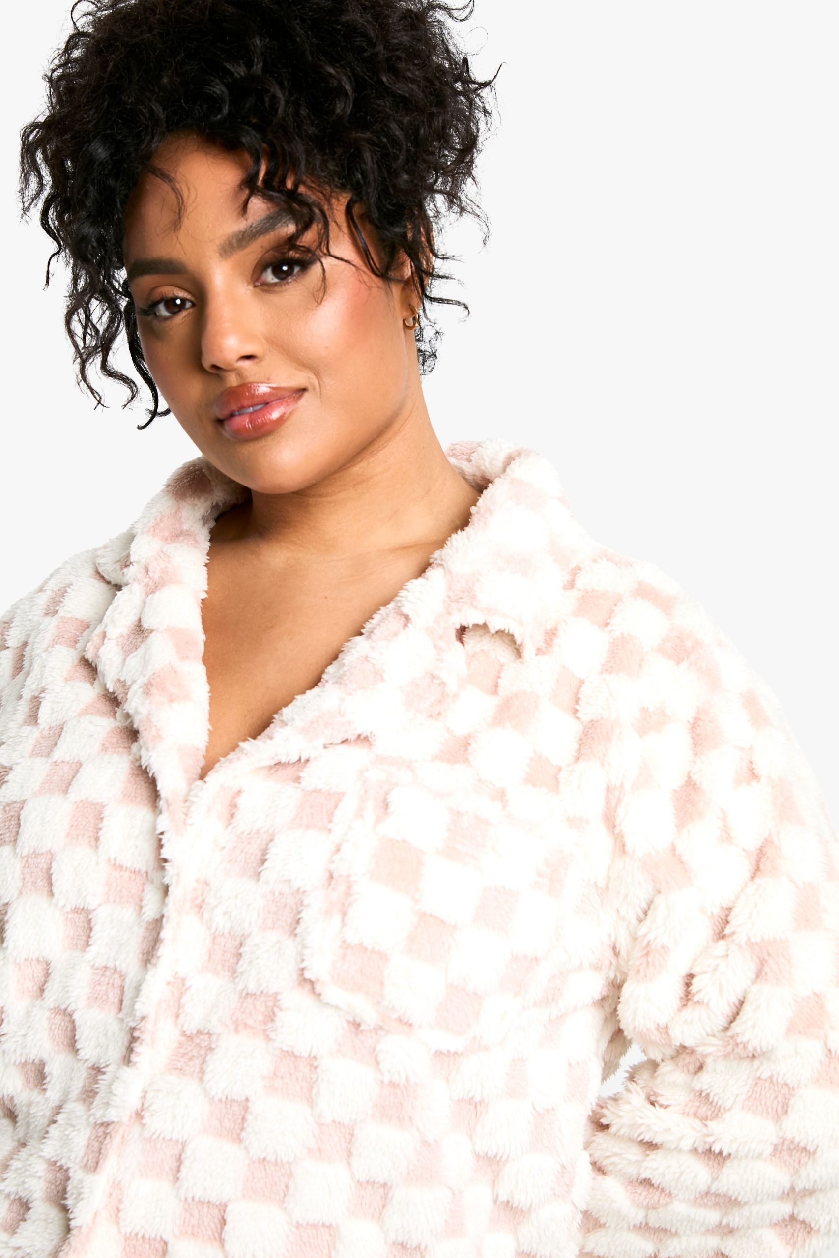 Plus Baby Pink Checkerboard Button Front Pj Set - Image 4