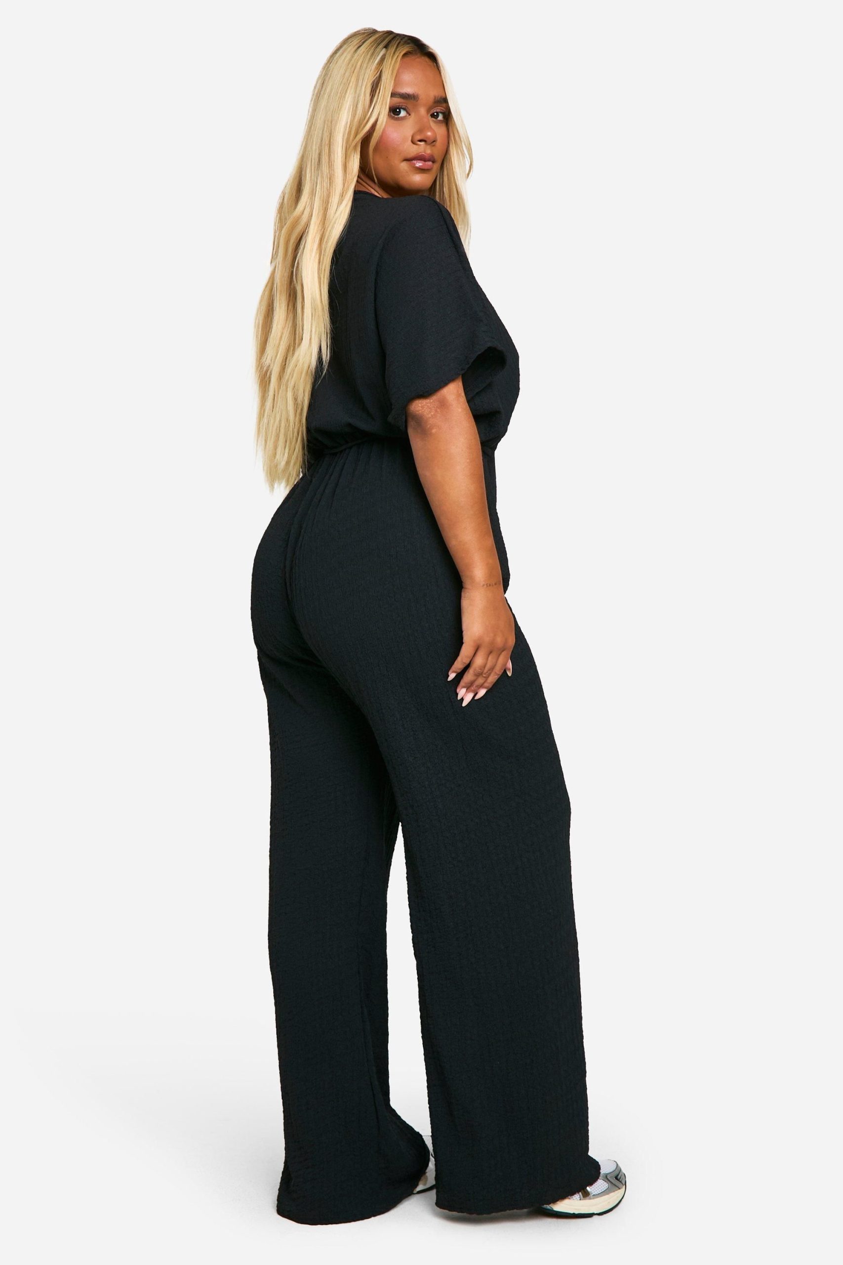 Plus Textured Jersey Plunge Belted Jumpsuit - Image 2