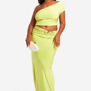 Plus Double Slinky Cut Out Trim Detail Maxi Skirt