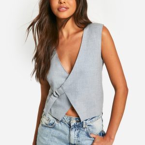 Woven Asymmetric Tie Side Waistcoat