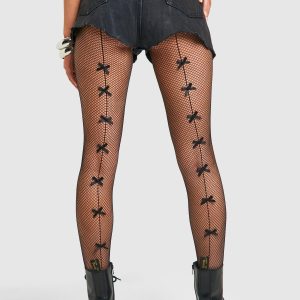 Bow Seam Detail Fishnet Tights