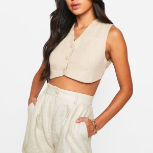 Woven Super Crop Tailored Waistcoat