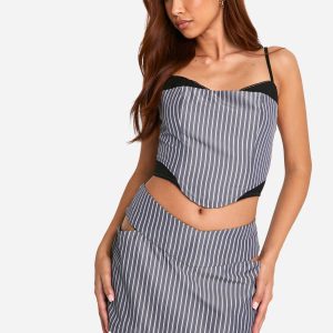Pinstripe Cut Out Side Straight Mini Skirt