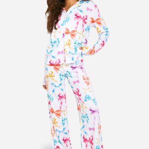 Bow Print Long Sleeve Shirt & Trousers Pyjama Set