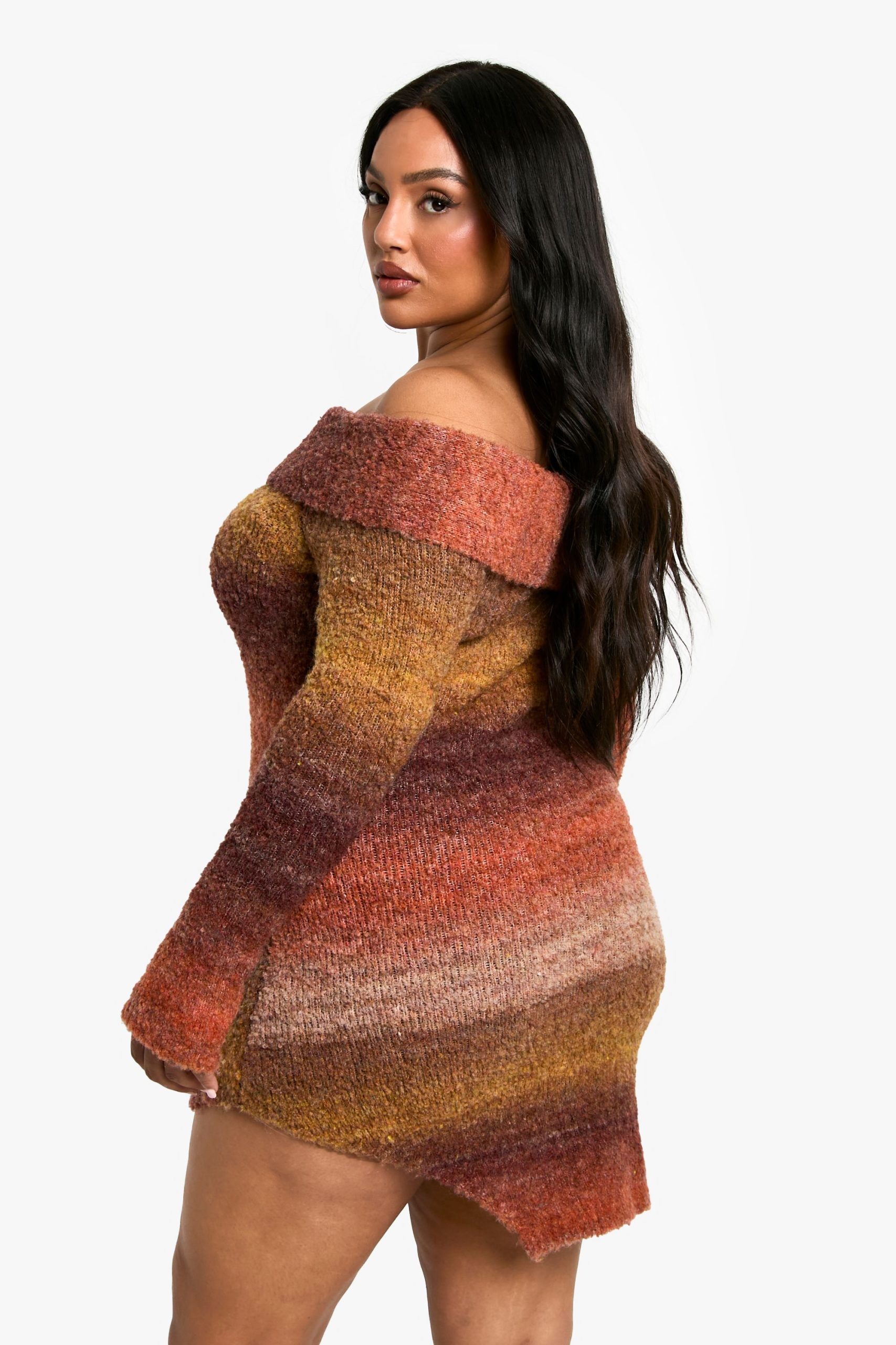 Plus Ombre Fluffy Knit Bardot Mini Dress - Image 2