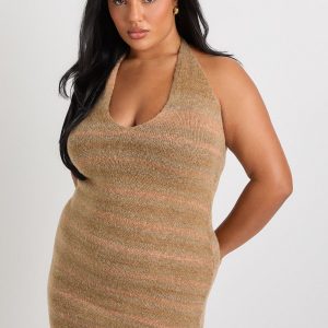 Plus Cowl Knitted Buckle Dress