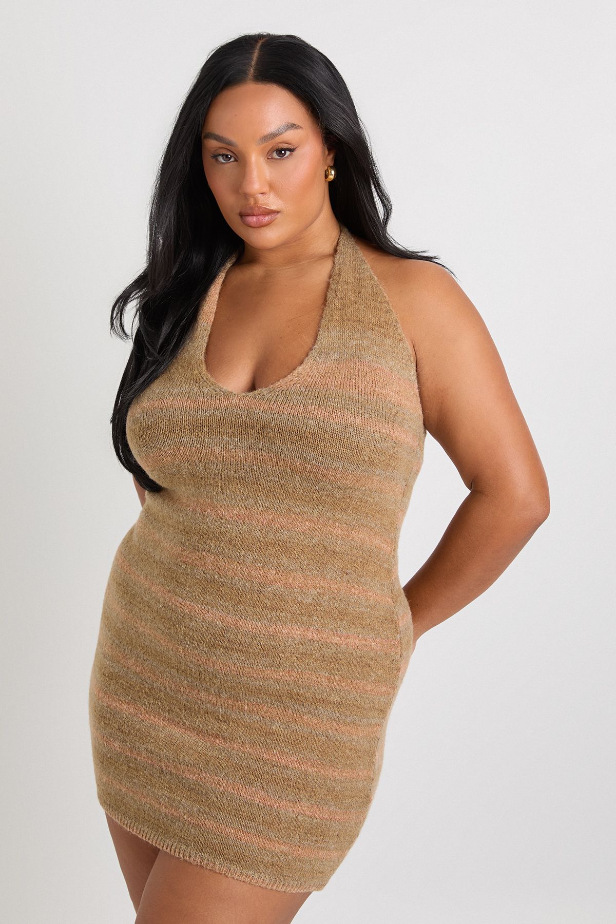 Plus Cowl Knitted Buckle Dress