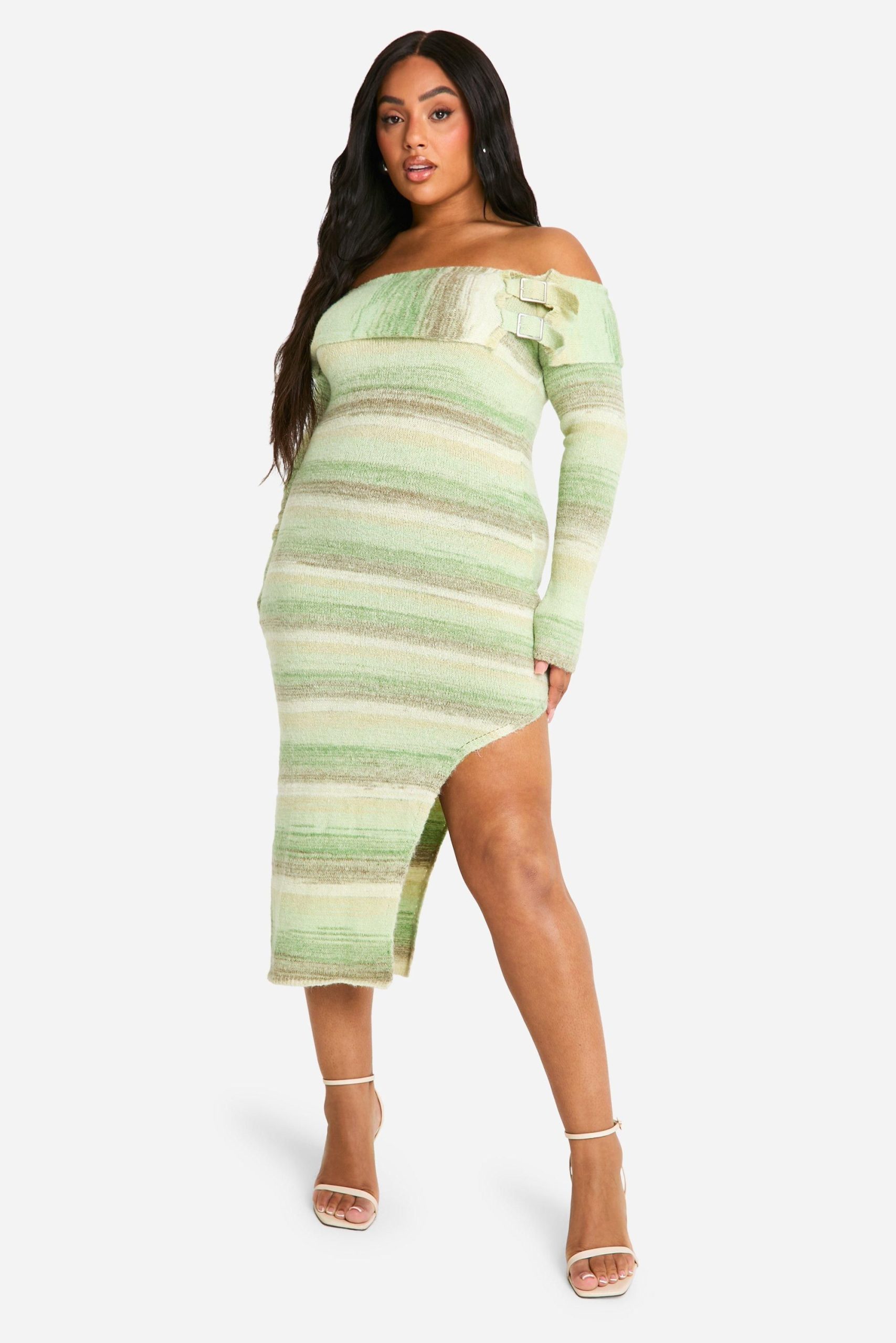 Plus Bardot Buckle Knitted Dress