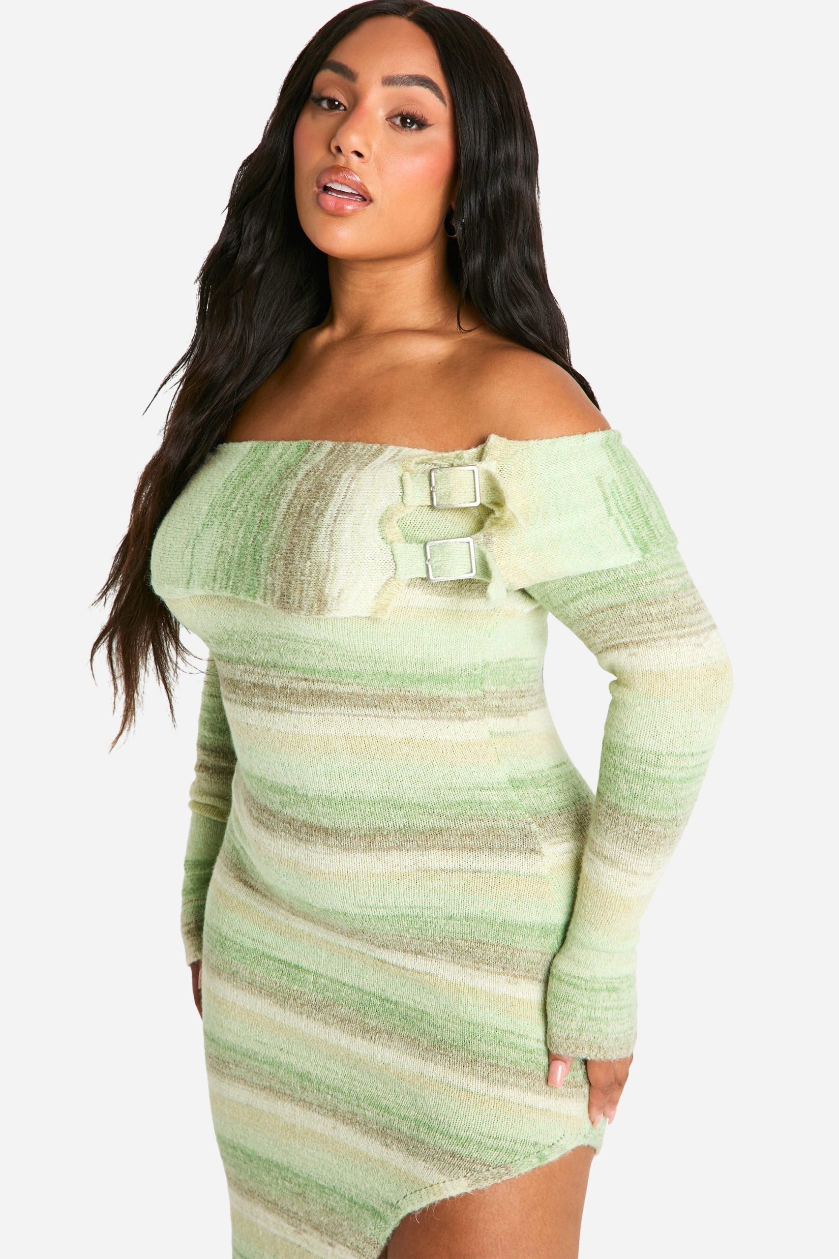 Plus Bardot Buckle Knitted Dress - Image 4