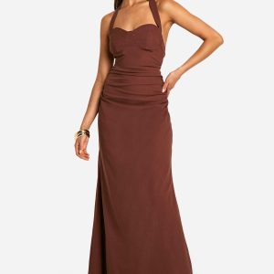 Ruched Halterneck Maxi Dress
