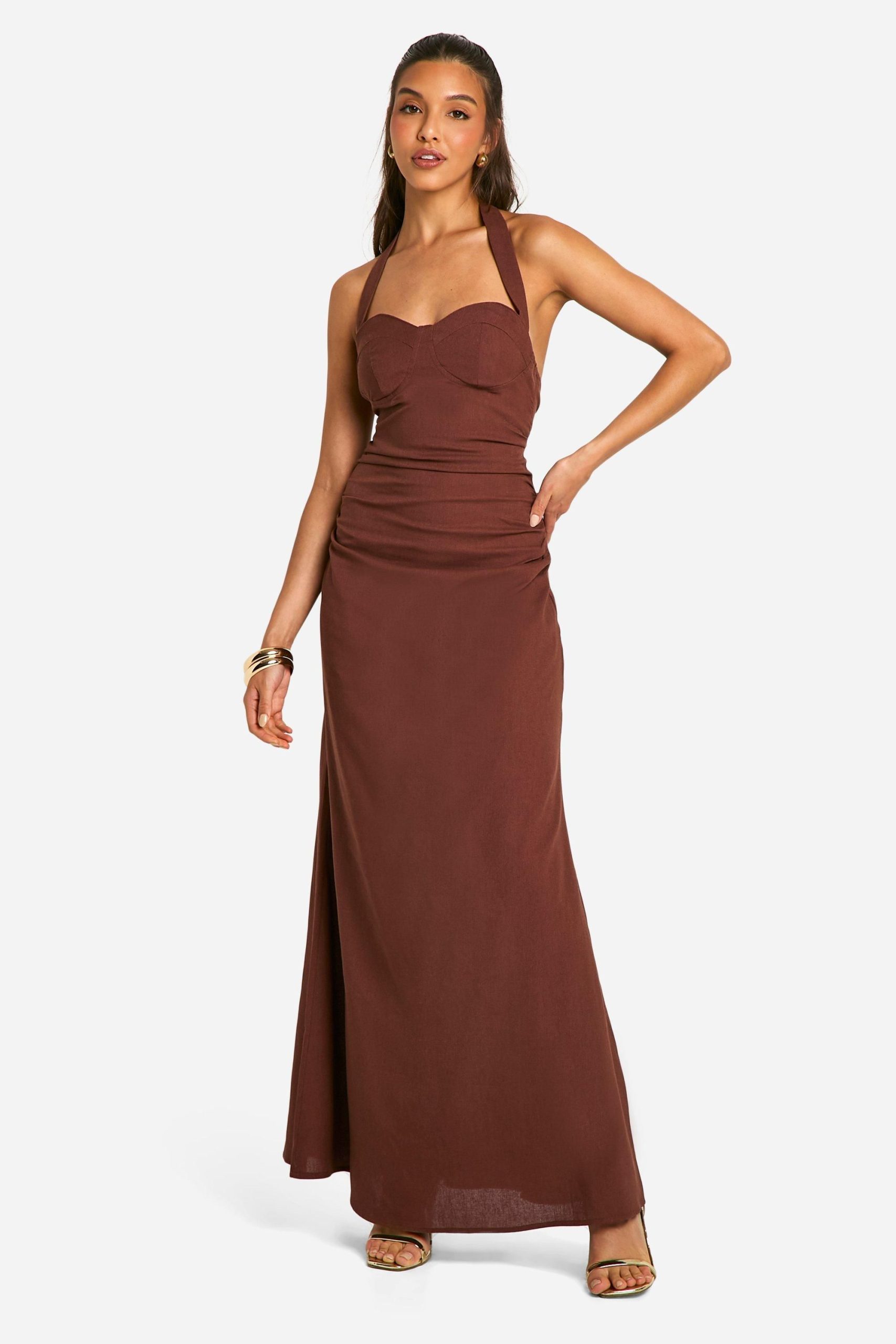 Ruched Halterneck Maxi Dress