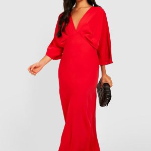 Petite Bias Cut Angel Sleeve Maxi Dress