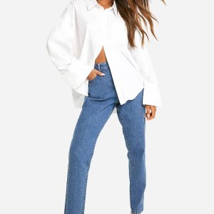 Boohoo Basics 32 Inch Leg High Waisted Slim Fit Mom Jeans