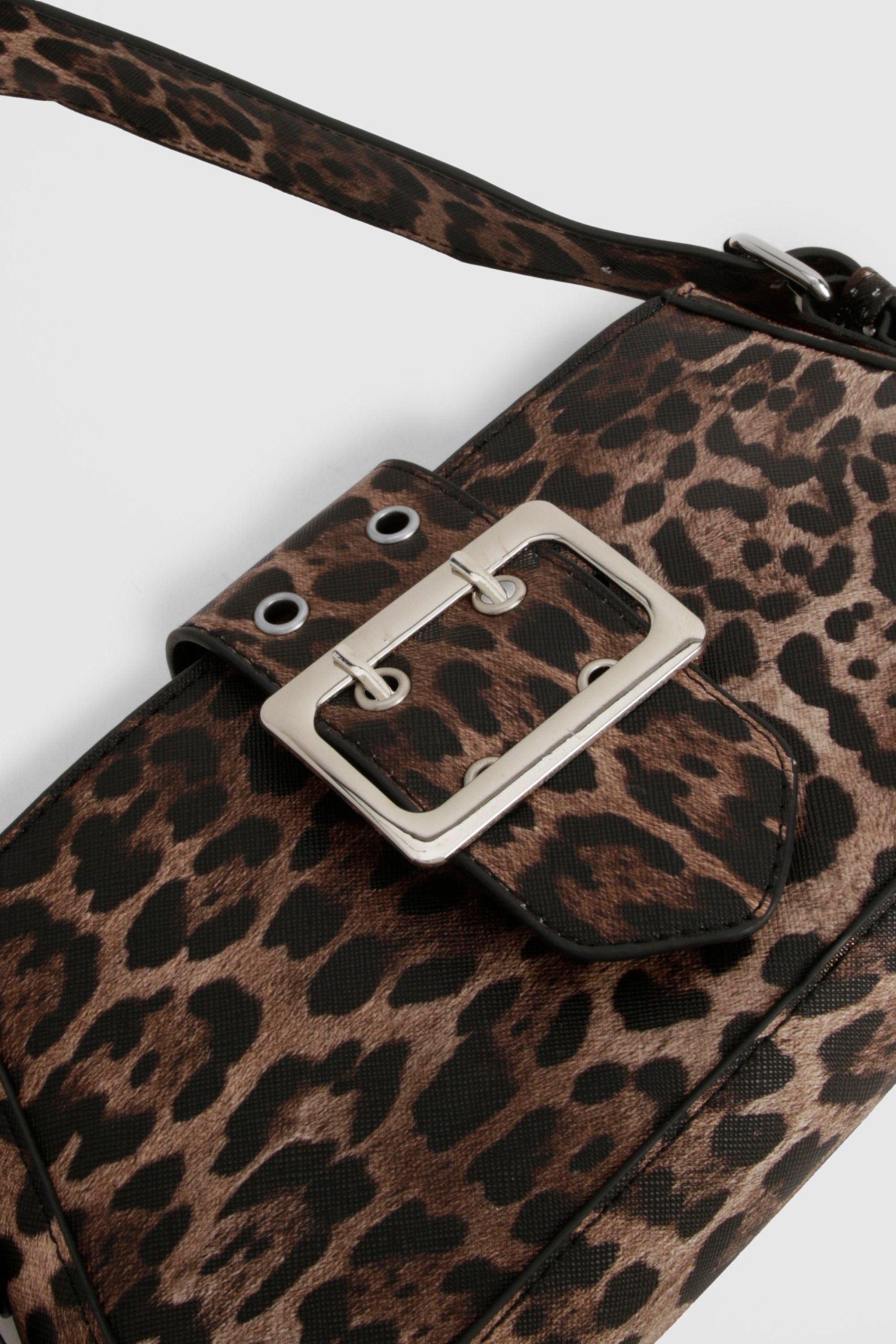 Buckle Detail Leopard Shoulder Bag - Image 4