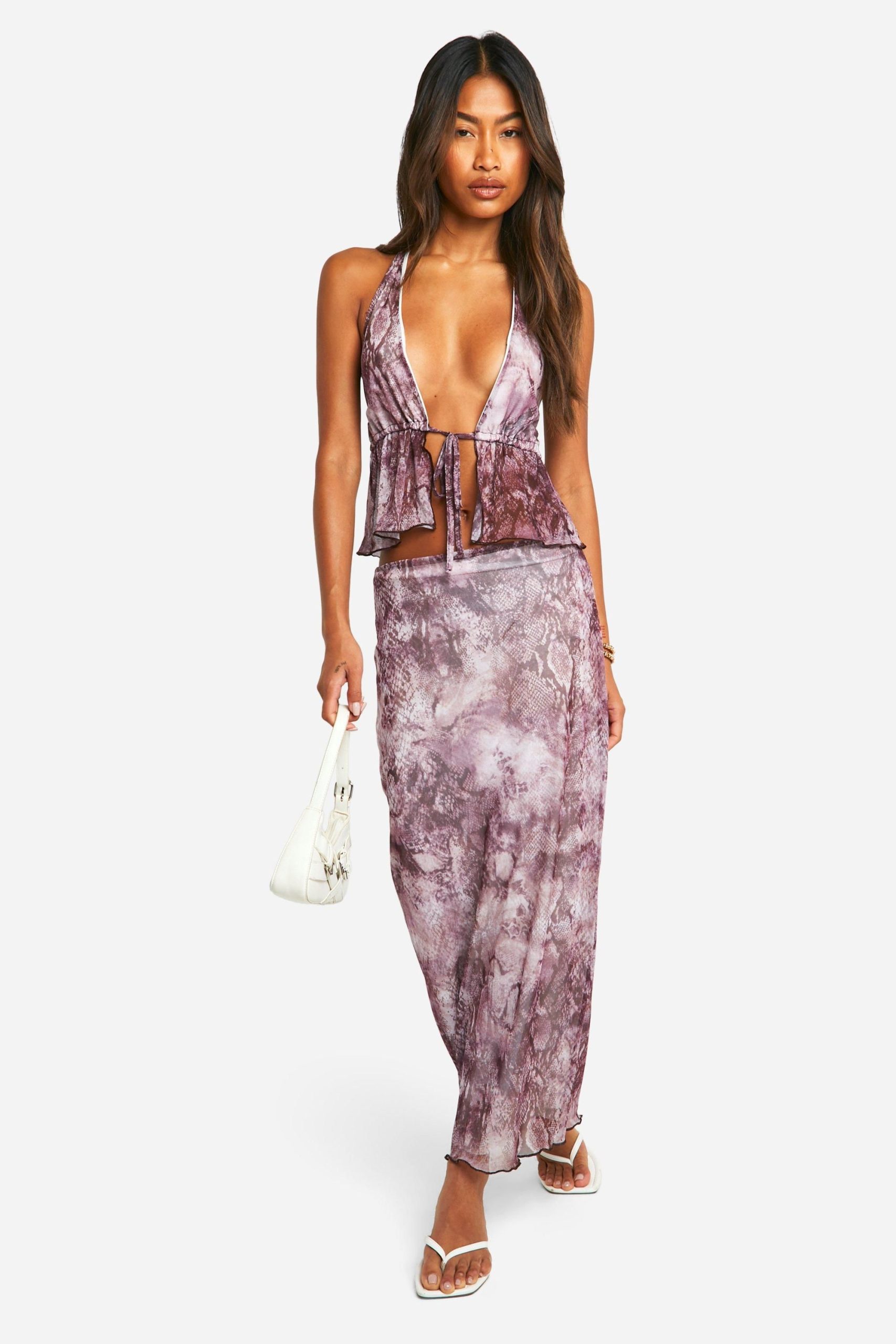 Snake Print Mesh Low Rise Midaxi Skirt - Image 3