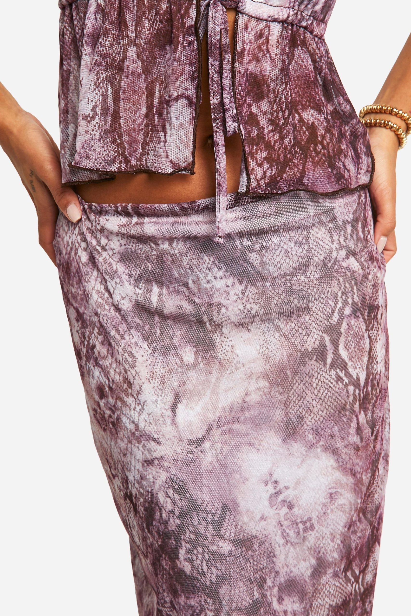 Snake Print Mesh Low Rise Midaxi Skirt - Image 4