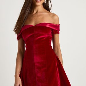 Velvet Bardot Skirt Mini Dress