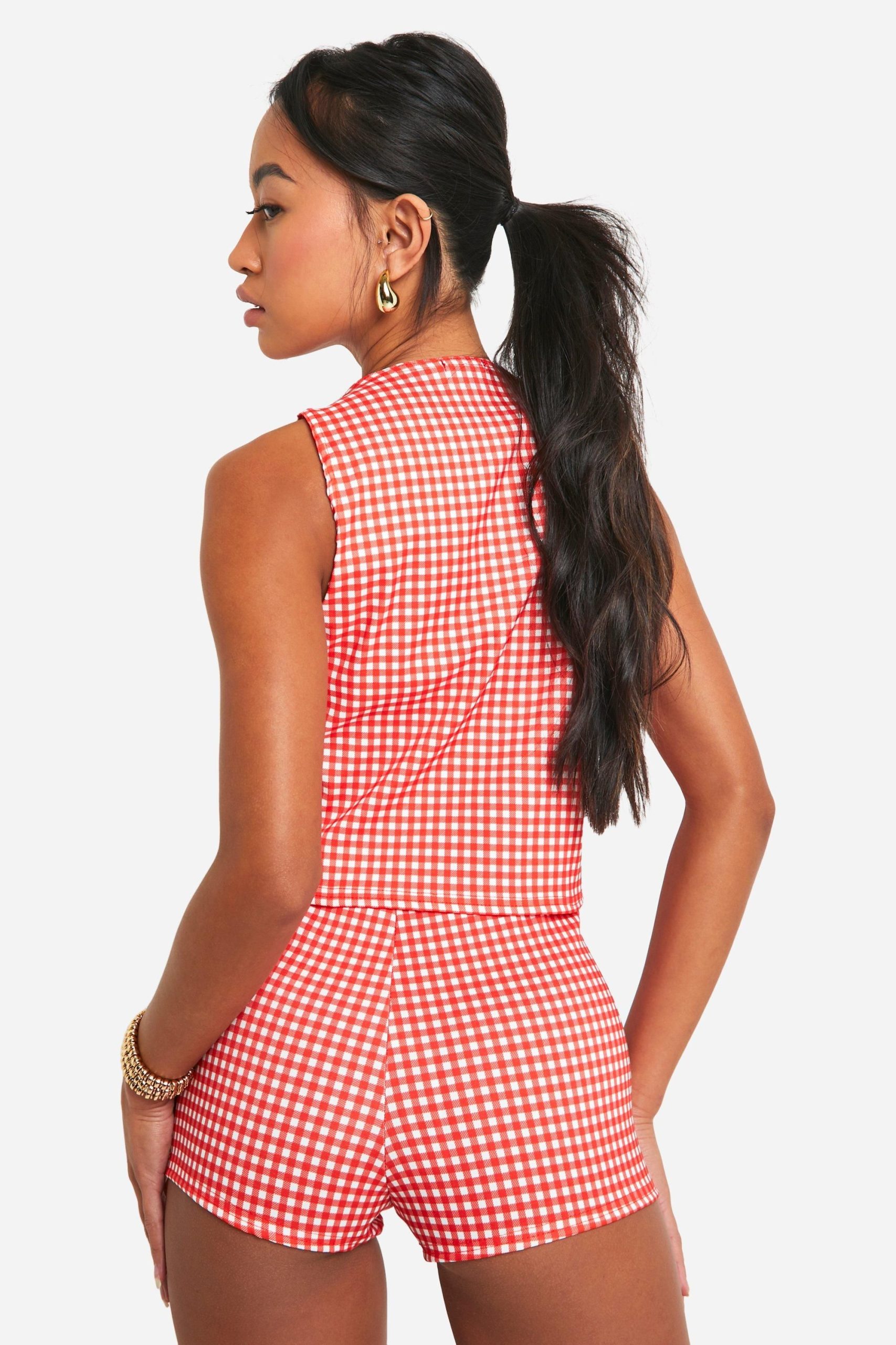 Bengaline Gingham Tie Front Waistcoat - Image 2