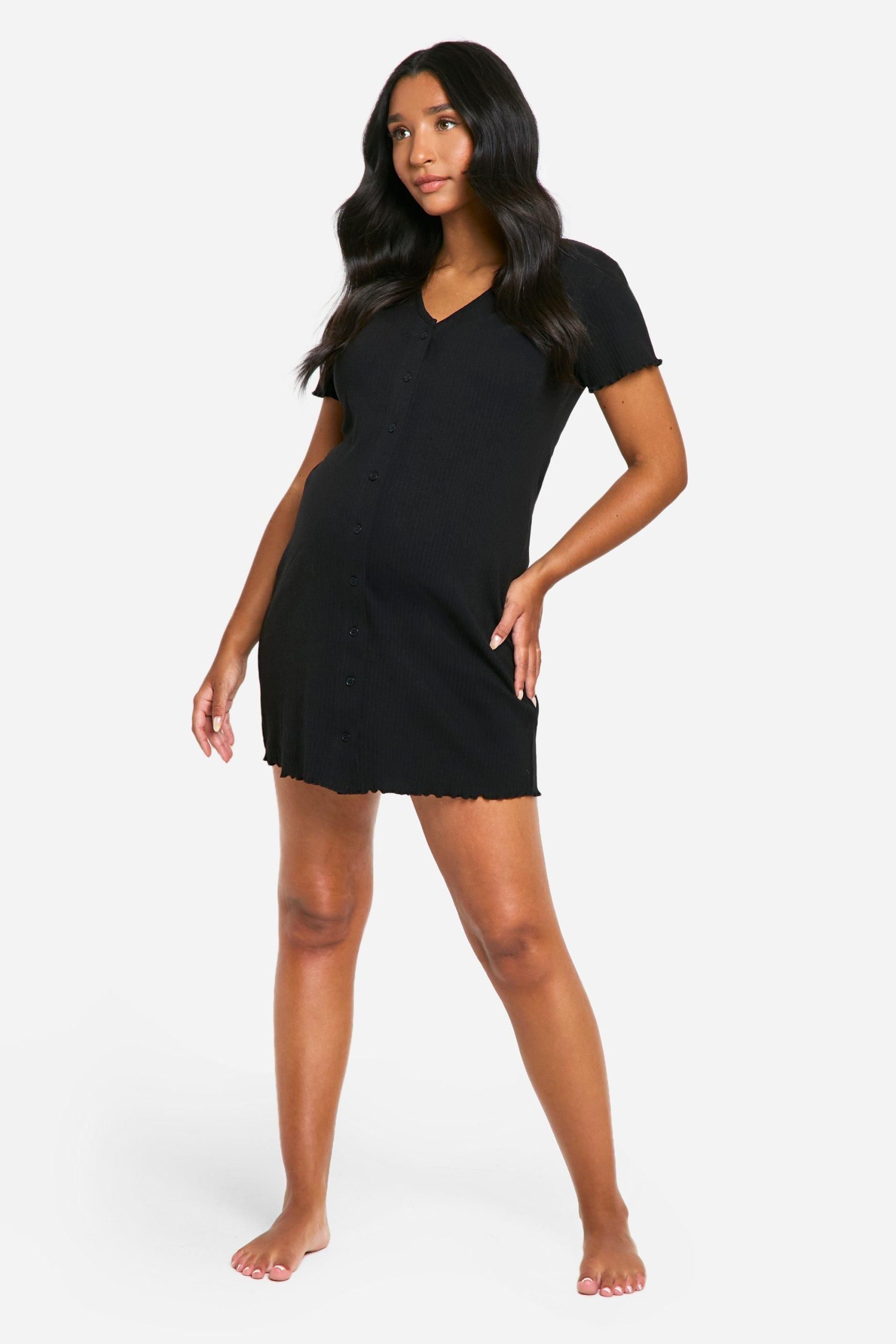Maternity Ribbed Button Down Nightie - Image 3
